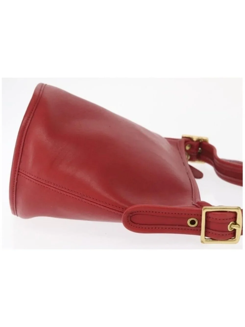 Authentic Coach Shoulder Bag Leather Red Gold